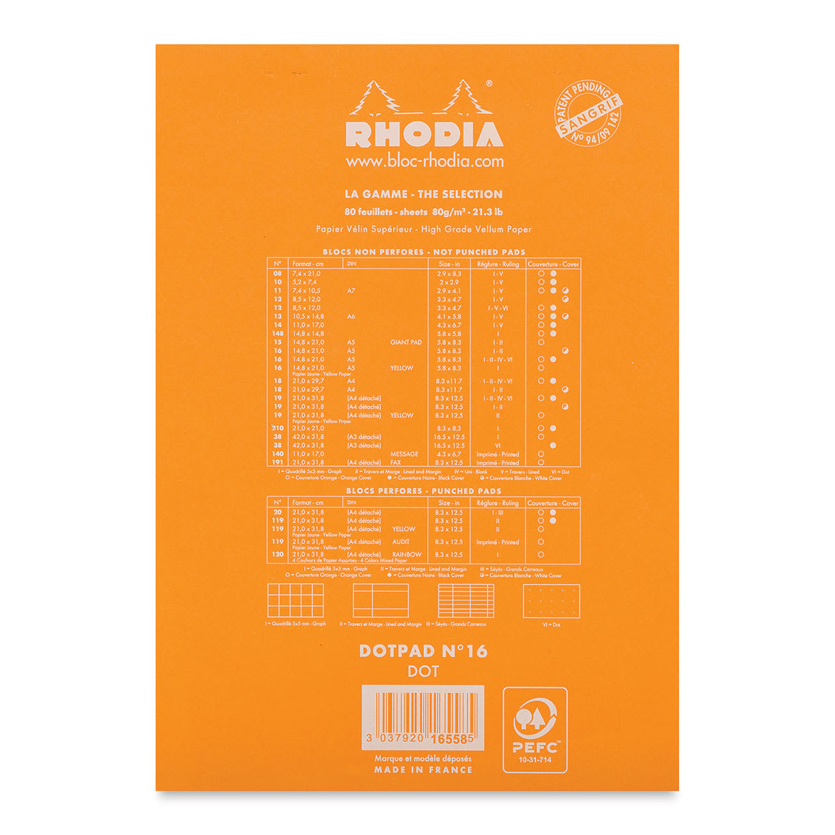Rhodia Top-Stapled Notepad - Orange, DotPad, 6" x 8-1/4" (back cover)