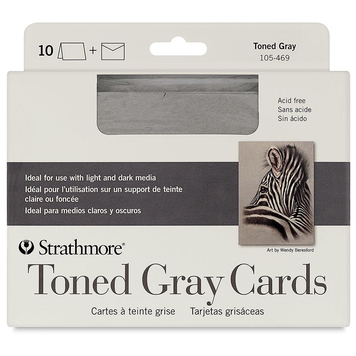 Strathmore 400 Series Toned Cards - Grey, 5" x 6-7/8", Pkg of 10, front of the packaging