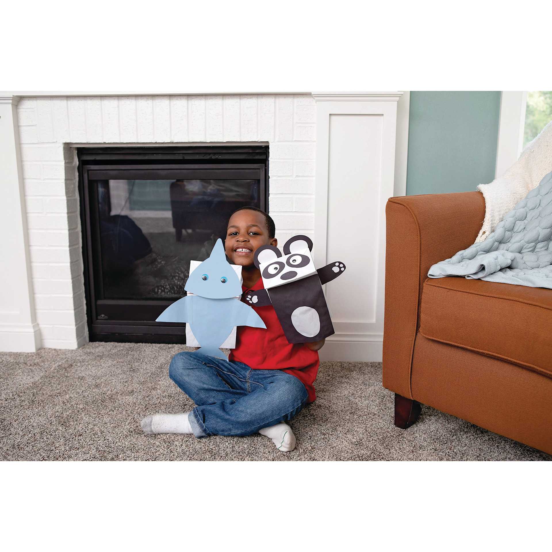 Creativity Street Kraft Bags - two finished bag hand puppet examples in use