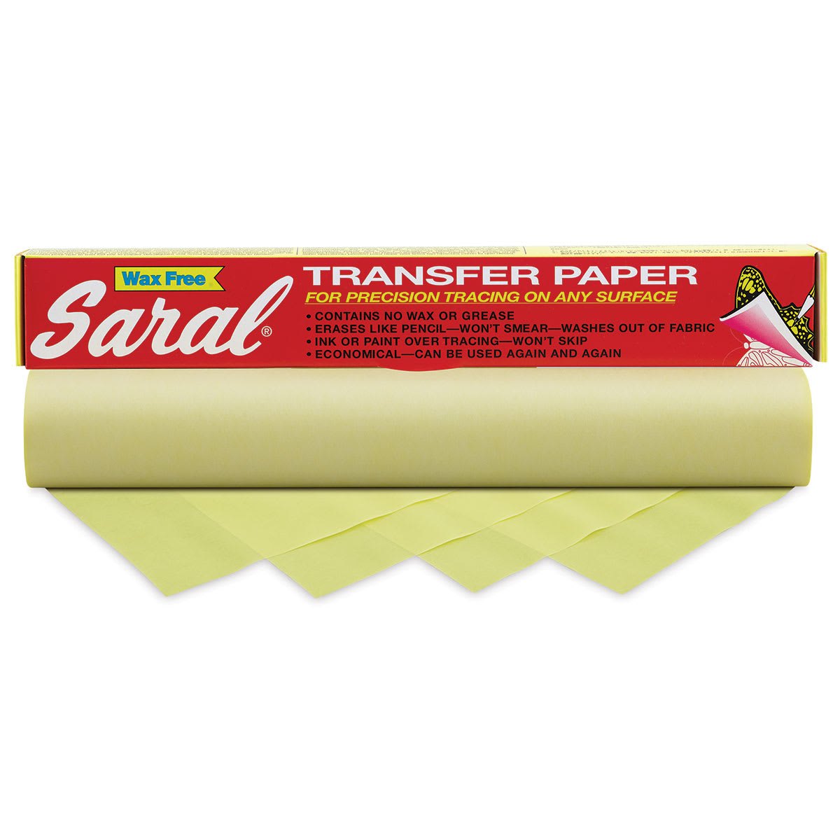 Saral Wax Free Transfer Paper - Yellow package shown with roll Saral Wax Free Transfer Paper - Yellow package shown with roll