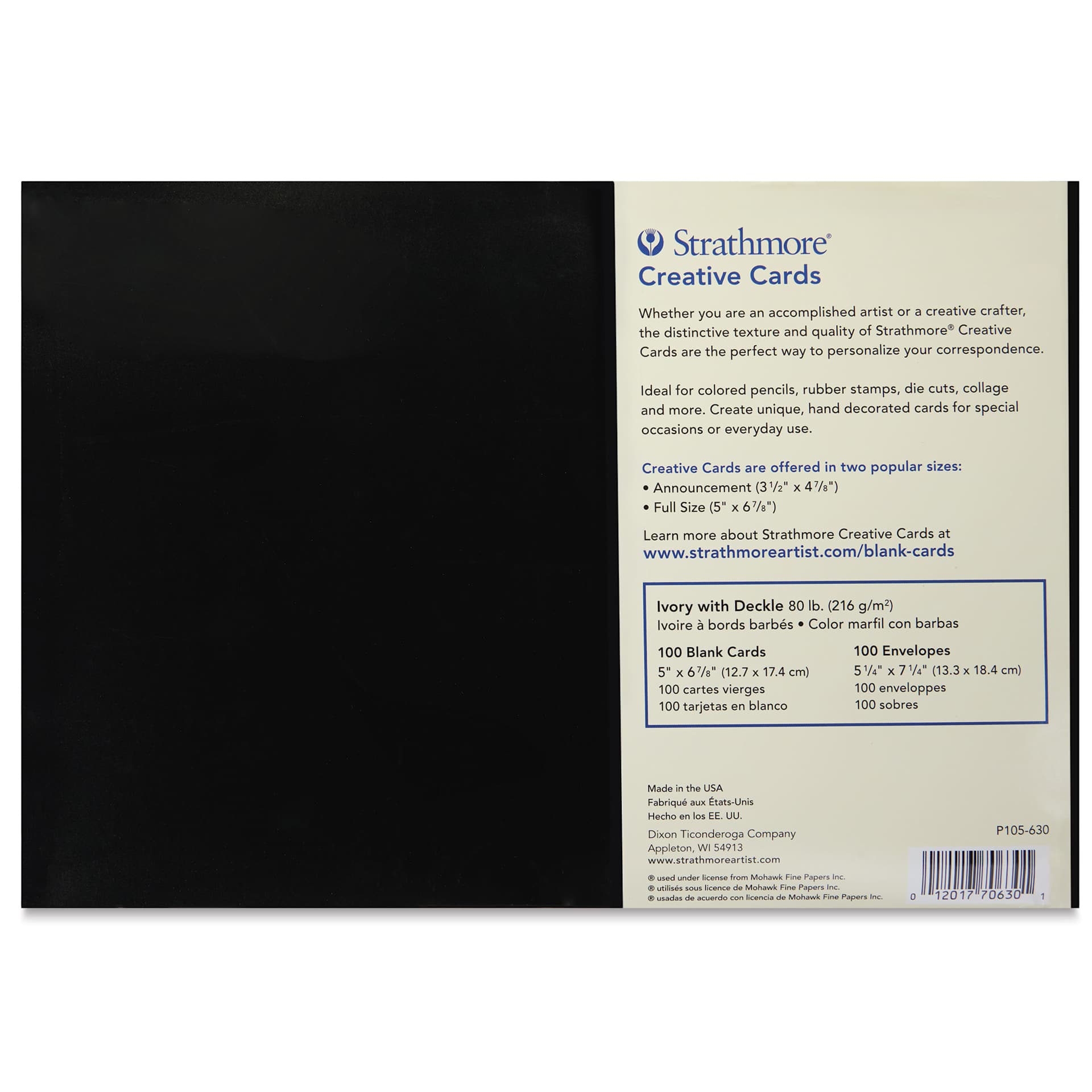 Strathmore Creative Cards and Envelopes - Full Size, Ivory with Deckle, Pkg of 100, back