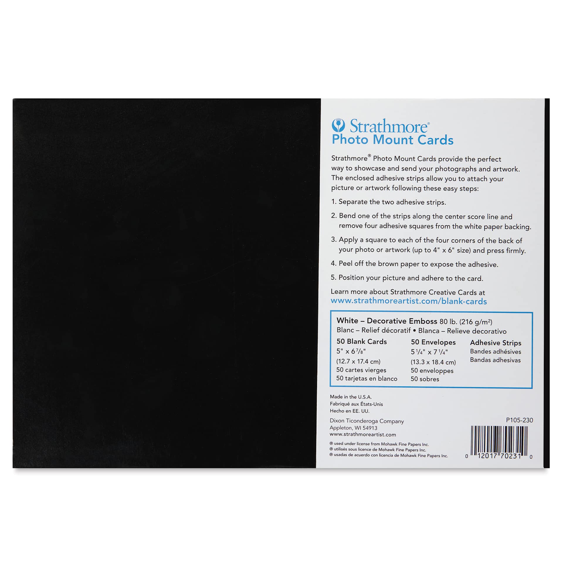 Strathmore Photo Mount Cards and Envelopes - White, Decorative Emboss, Pkg of 50, back