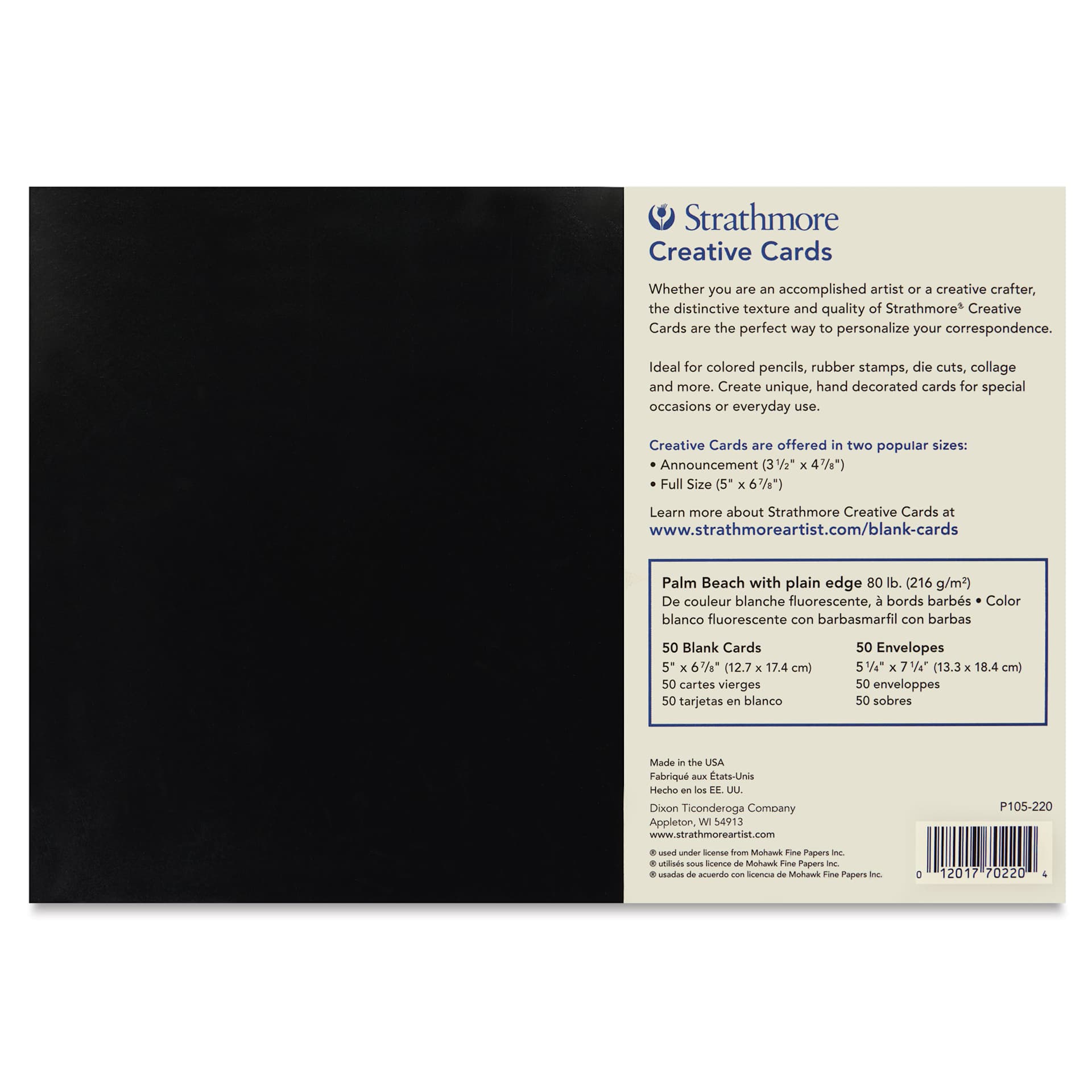 Strathmore Creative Cards and Envelopes - Full Size, Palm Beach White with Plain Edge, Pkg of 50, back