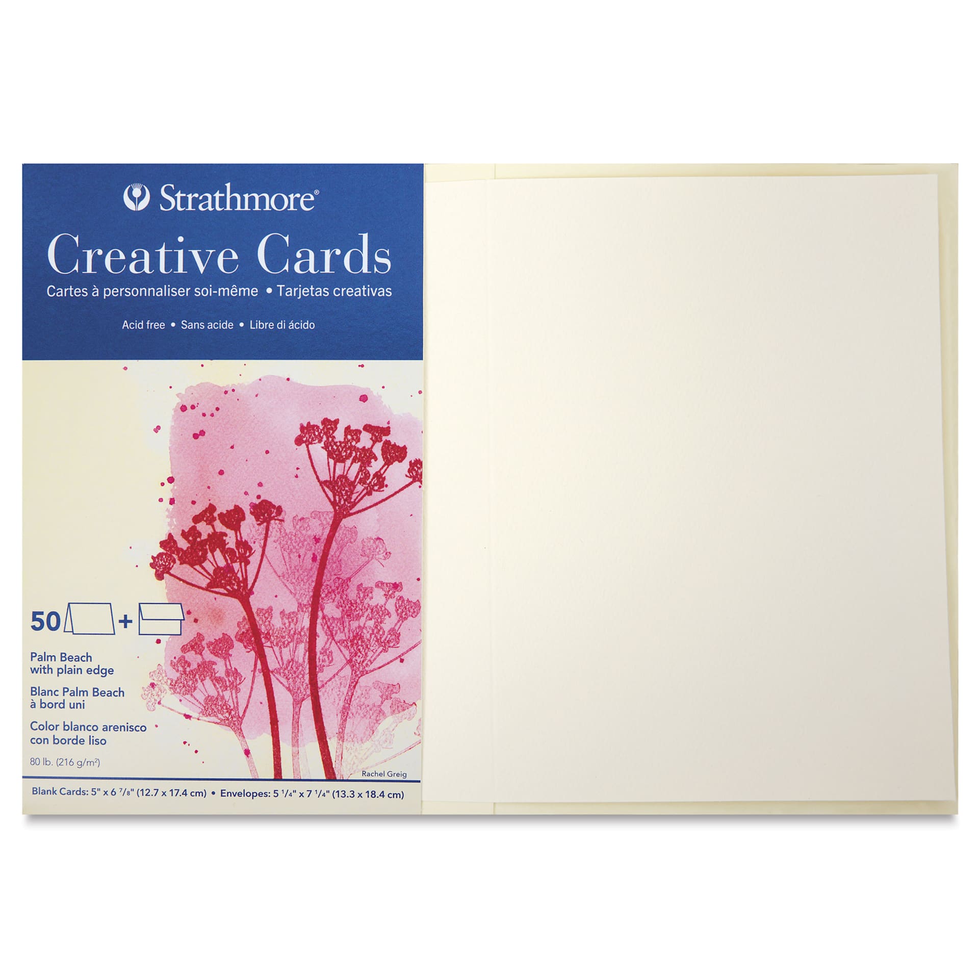 Strathmore Creative Cards and Envelopes - Full Size, Palm Beach White with Plain Edge, Pkg of 50, front Strathmore Creative Cards and Envelopes - Full Size, Palm Beach White with Plain Edge, Pkg of 50, front