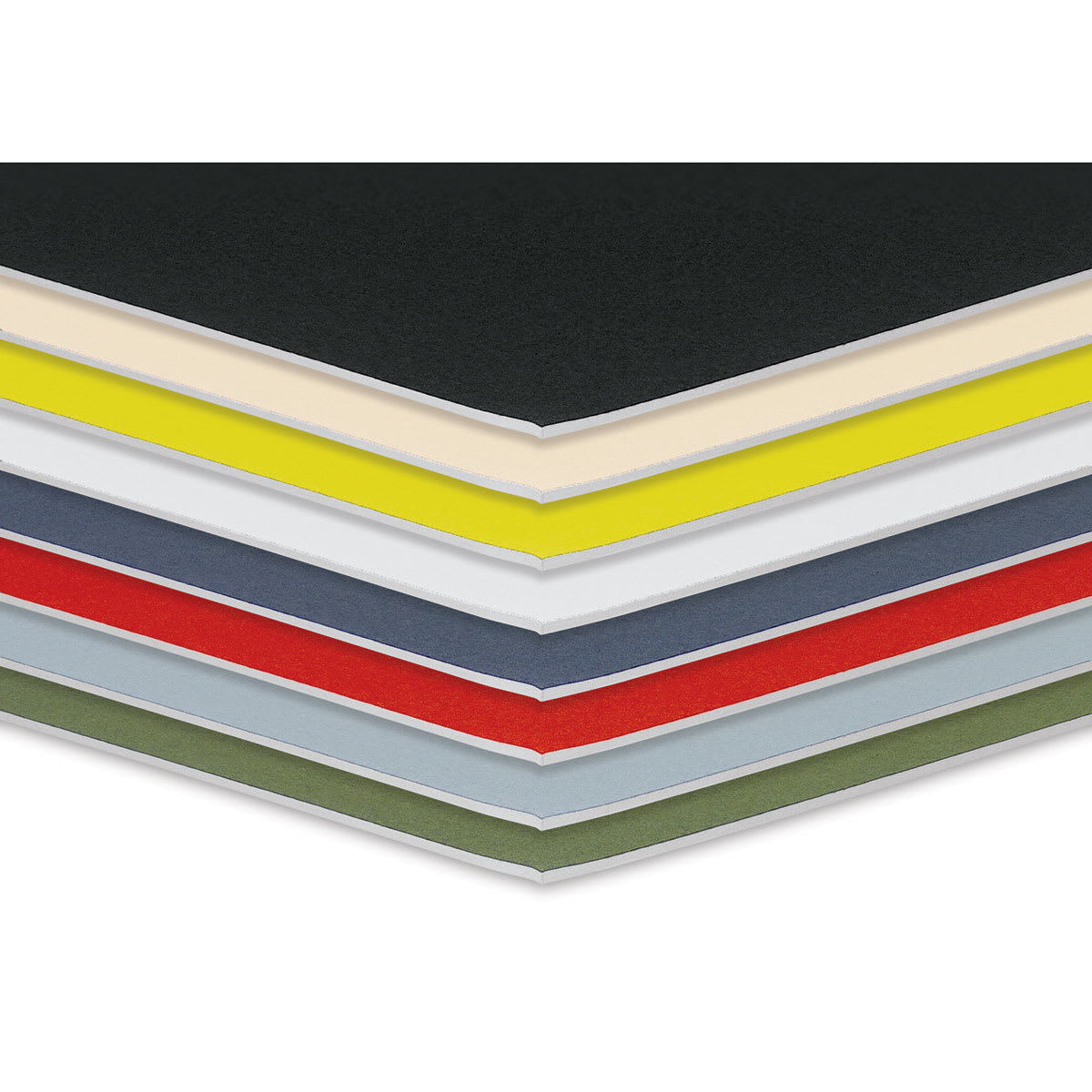 Crescent Berkeley White Core Matboard - close up of corners on a selection of colors Crescent Berkeley White Core Matboard - close up of corners on a selection of colors