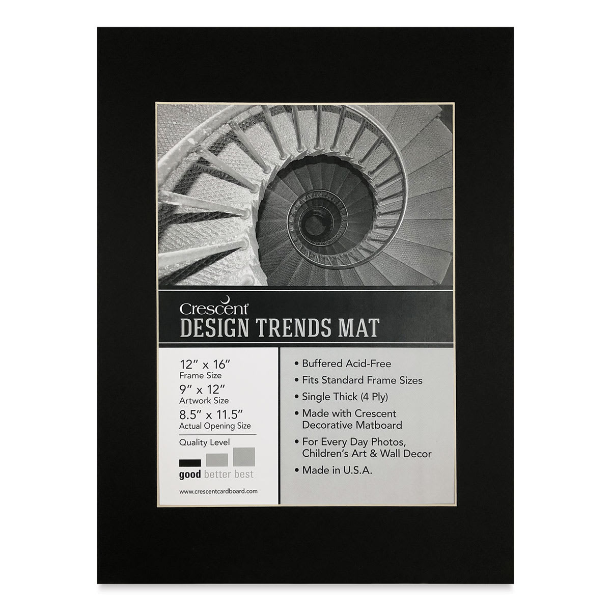 Crescent Pre-Cut Mat - Raven Black, 12" x 16" (8-1/2" x 11-1/2" Opening)