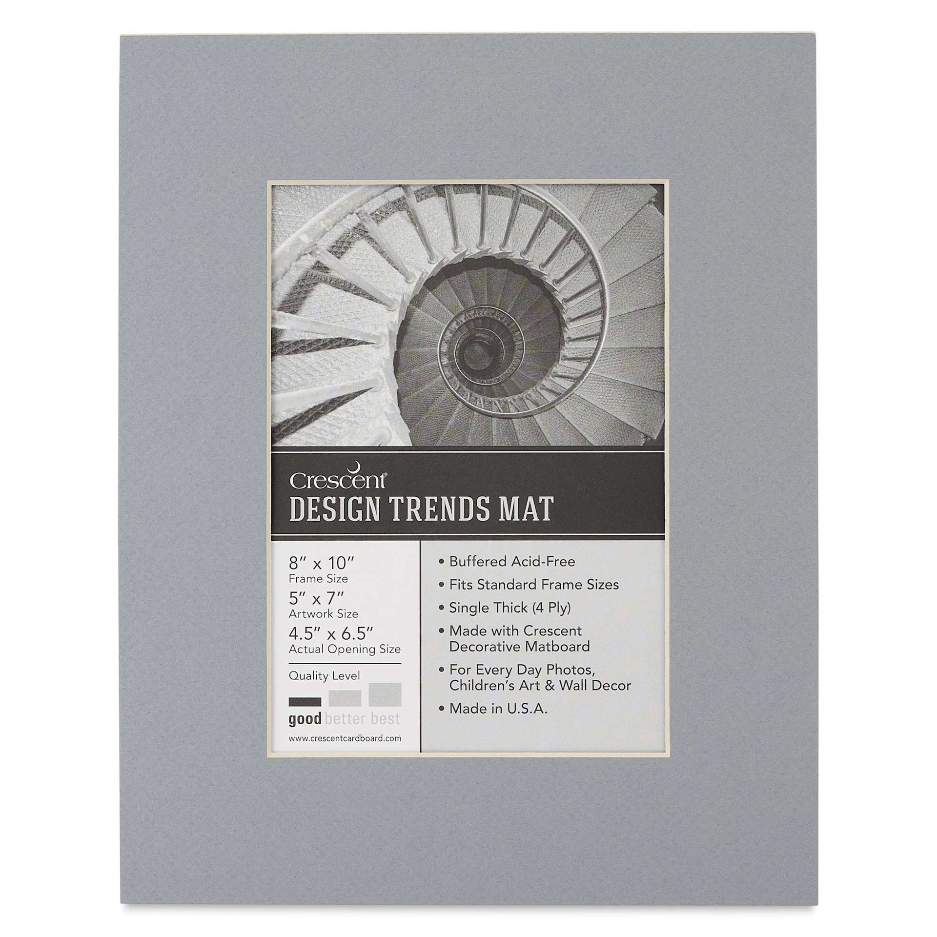 Crescent Pre-Cut Mat - Mid Gray, 8" x 10" (4-1/2" x 6-1/2" Opening)