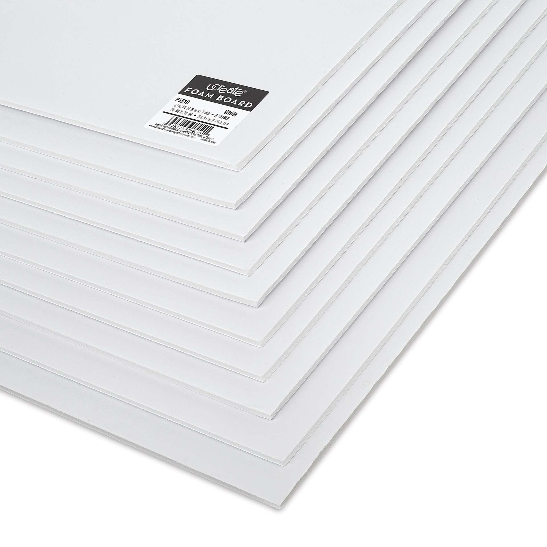 Pacon Ucreate White Foam Boards - 20" x 30", 3/16", Pkg of 10, corners of stacked boards