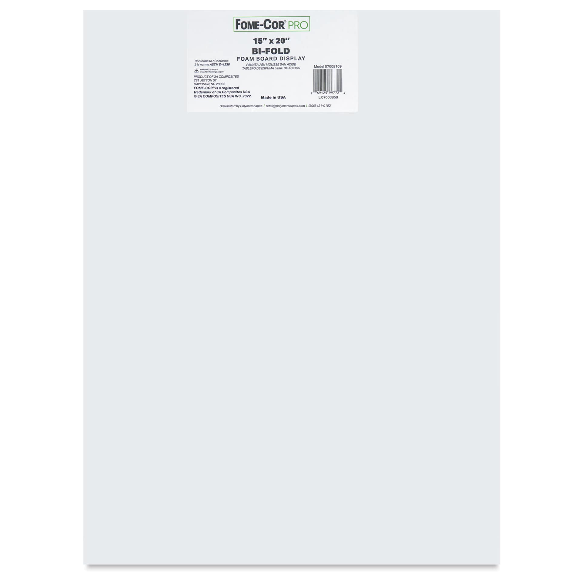 Fome-Cor Pro Folding Foam Pres Board - Bi-Fold, White, 15" x 20" x 3/16", in packaging