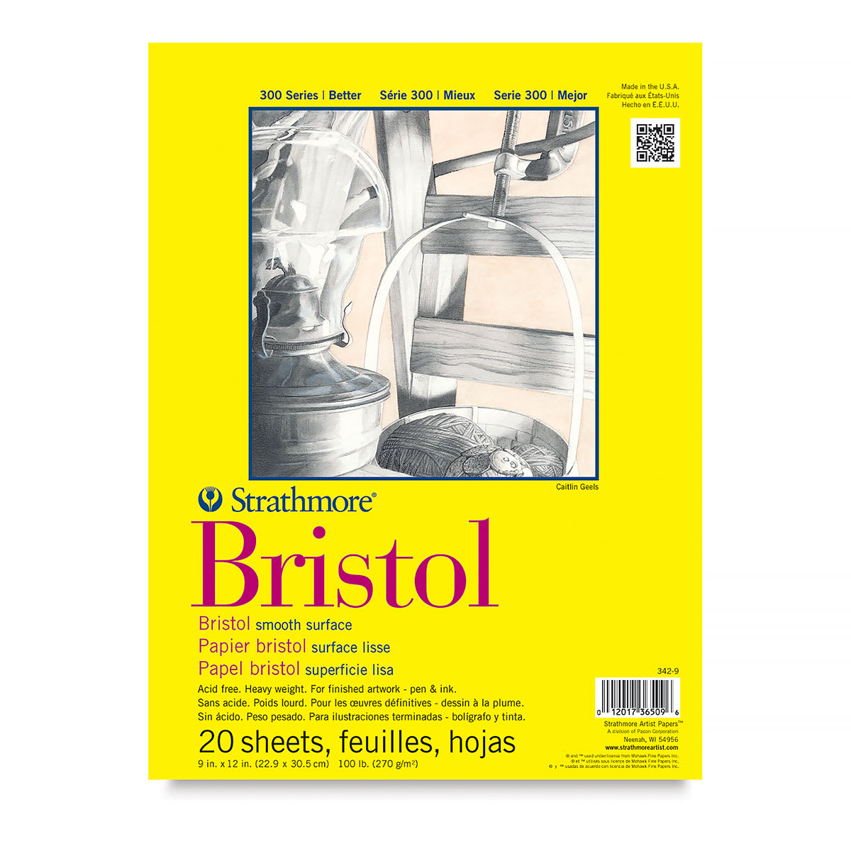 Strathmore 300 Series Bristol Pad - 9" x 12", Smooth, 20 Sheets