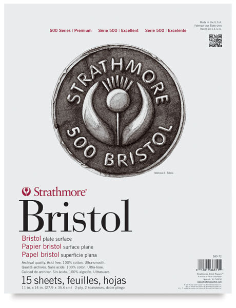 Strathmore 500 Series Bristol Pads - Top view of Front cover of 11" x 14" pad, Plate surface Strathmore 500 Series Bristol Pads - Top view of Front cover of 11" x 14" pad, Plate surface