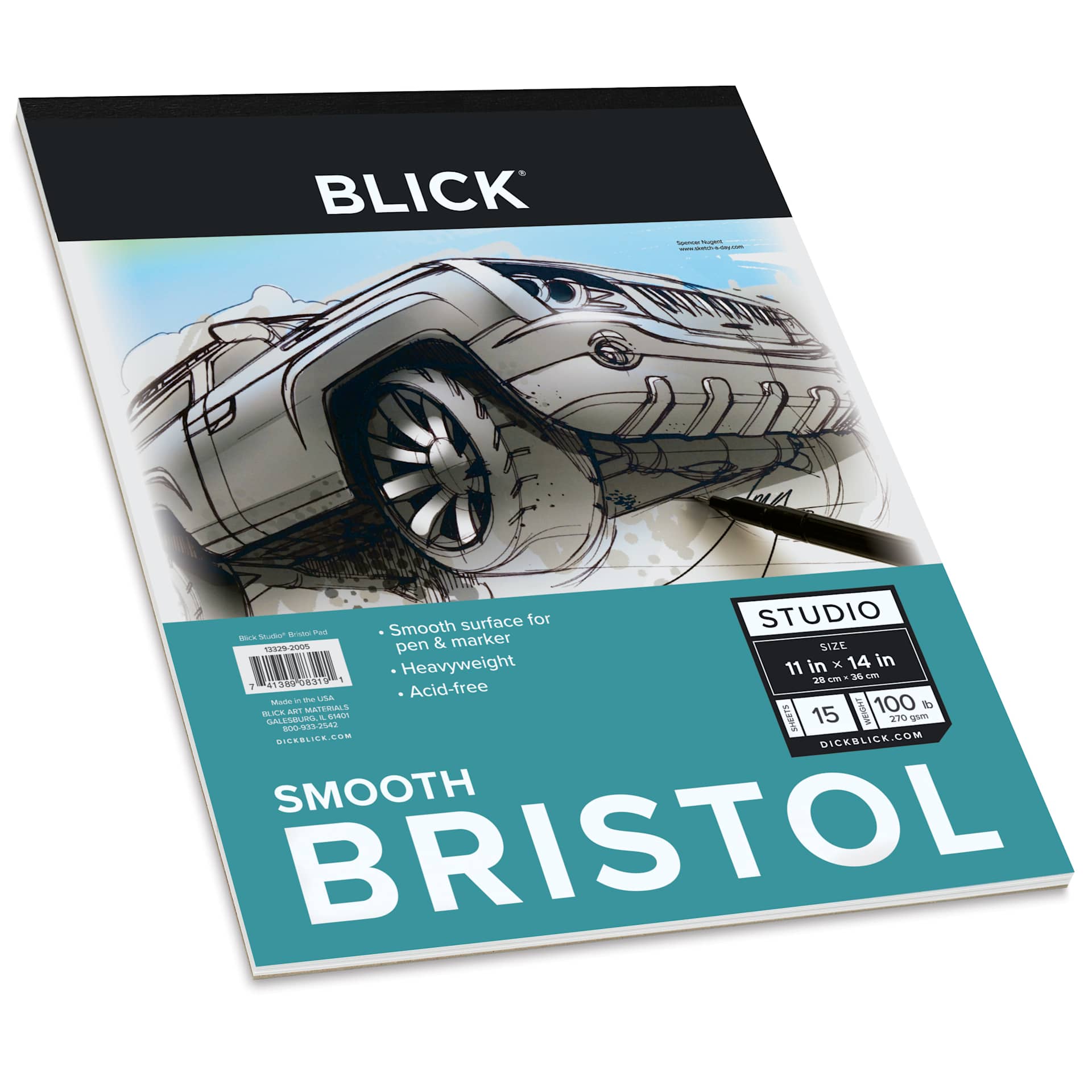 Blick Bristol Pad - 11" x 14", Smooth, 15 Sheets, andlged view of front cover