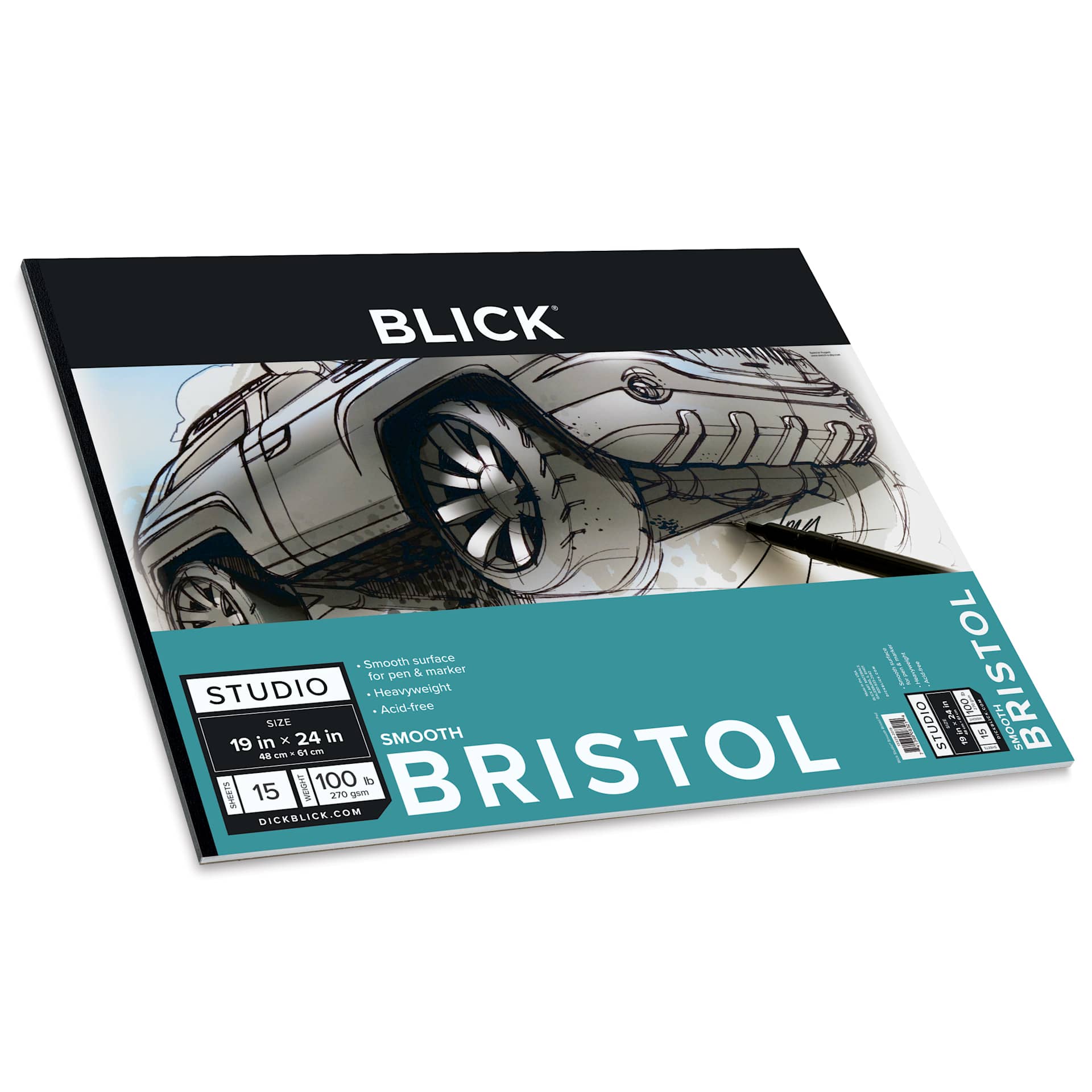 Blick Bristol Pad - 19" x 24", Smooth, 15 Sheets, angled view of front cover