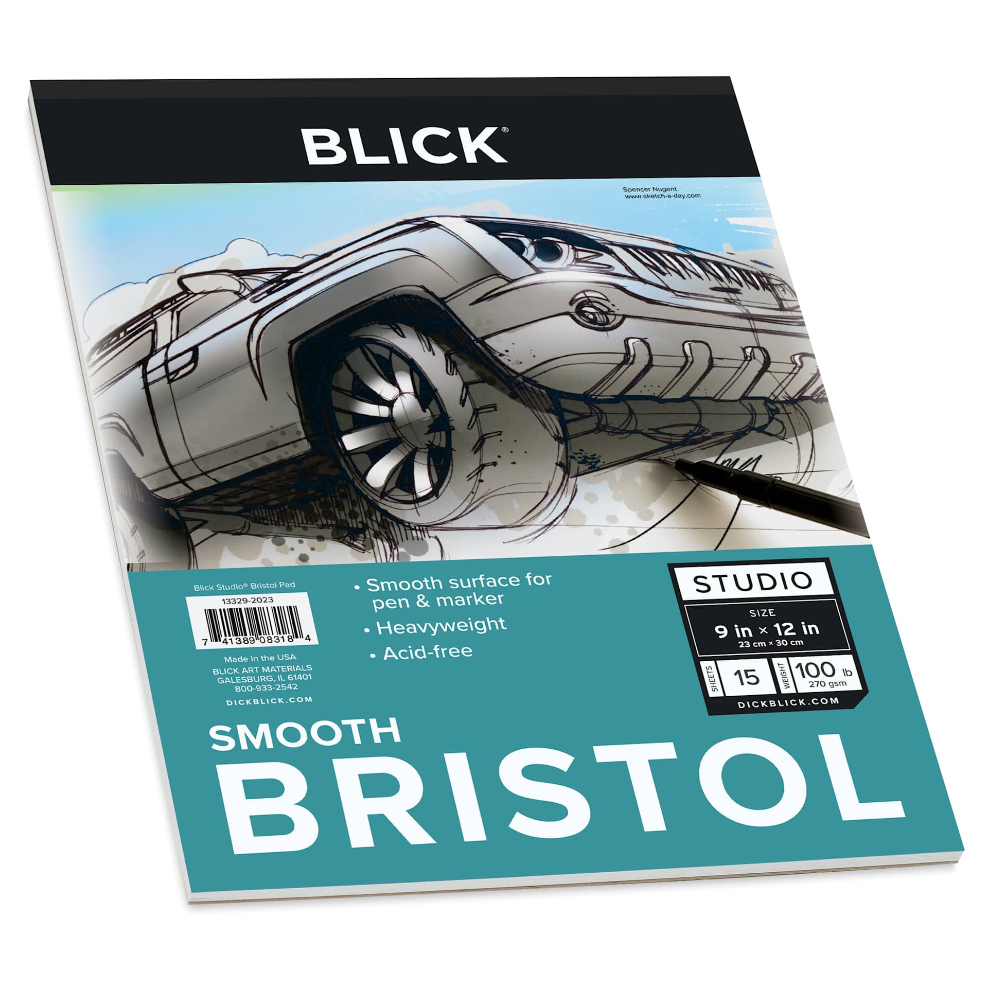 Blick Bristol Pad - 9" x 12", Smooth, 15 Sheets, angled view of front cover