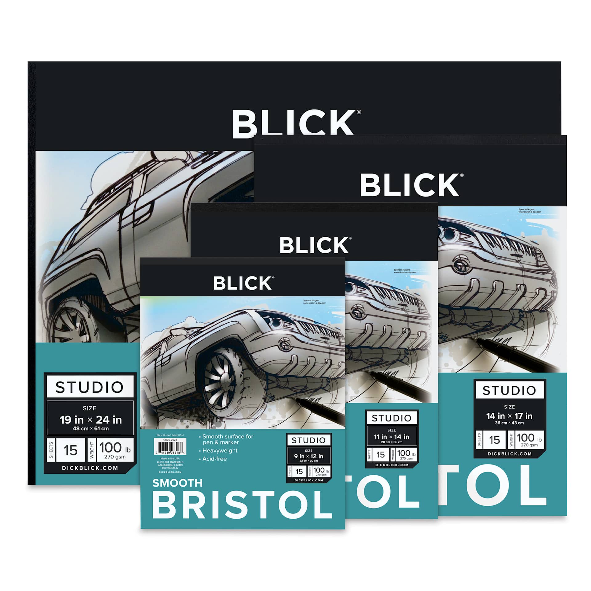 Blick Studio Bristol Pads, front covers of available Smooth sizes