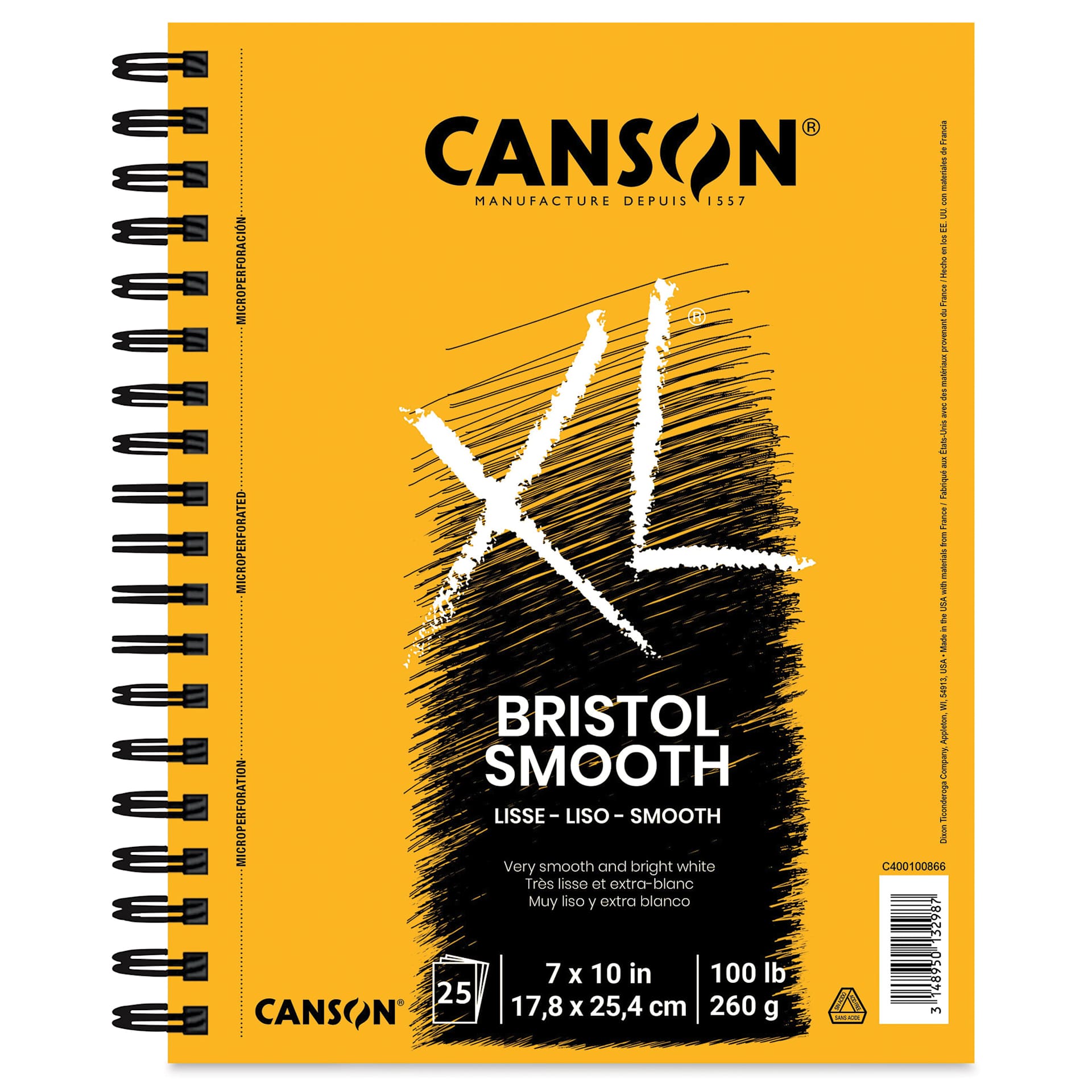 Canson XL Bristol - Wirebound Pad, 10" x 7", Smooth, 25 Sheets Canson XL Bristol - Wirebound Pad, 10" x 7", Smooth, 25 Sheets