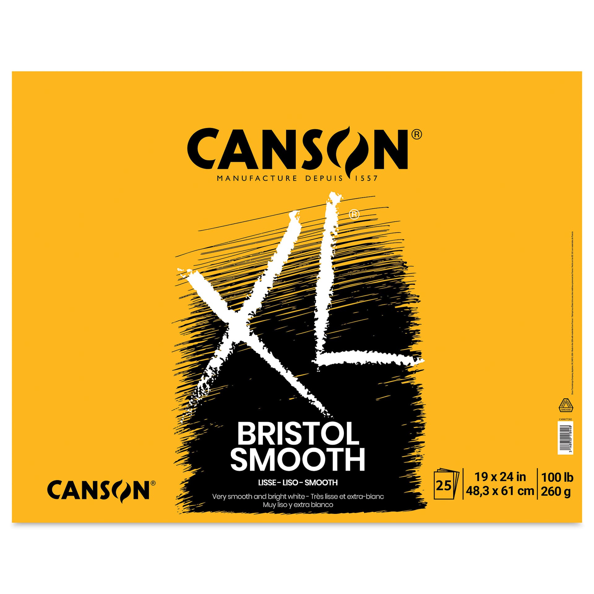 Canson XL Bristol - Pad, 19" x 24", Smooth, 25 Sheets, Tapebound