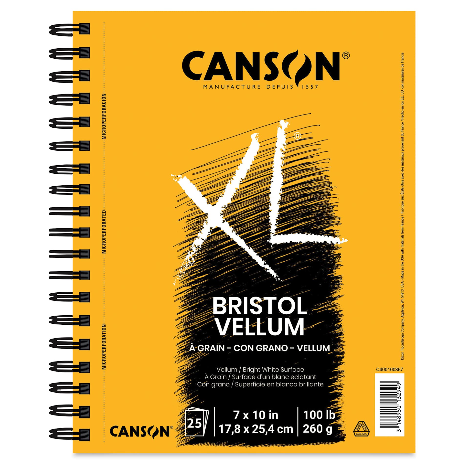 Canson XL Bristol - Wirebound Pad, 10" x 7", Vellum, 25 Sheets Canson XL Bristol - Wirebound Pad, 10" x 7", Vellum, 25 Sheets