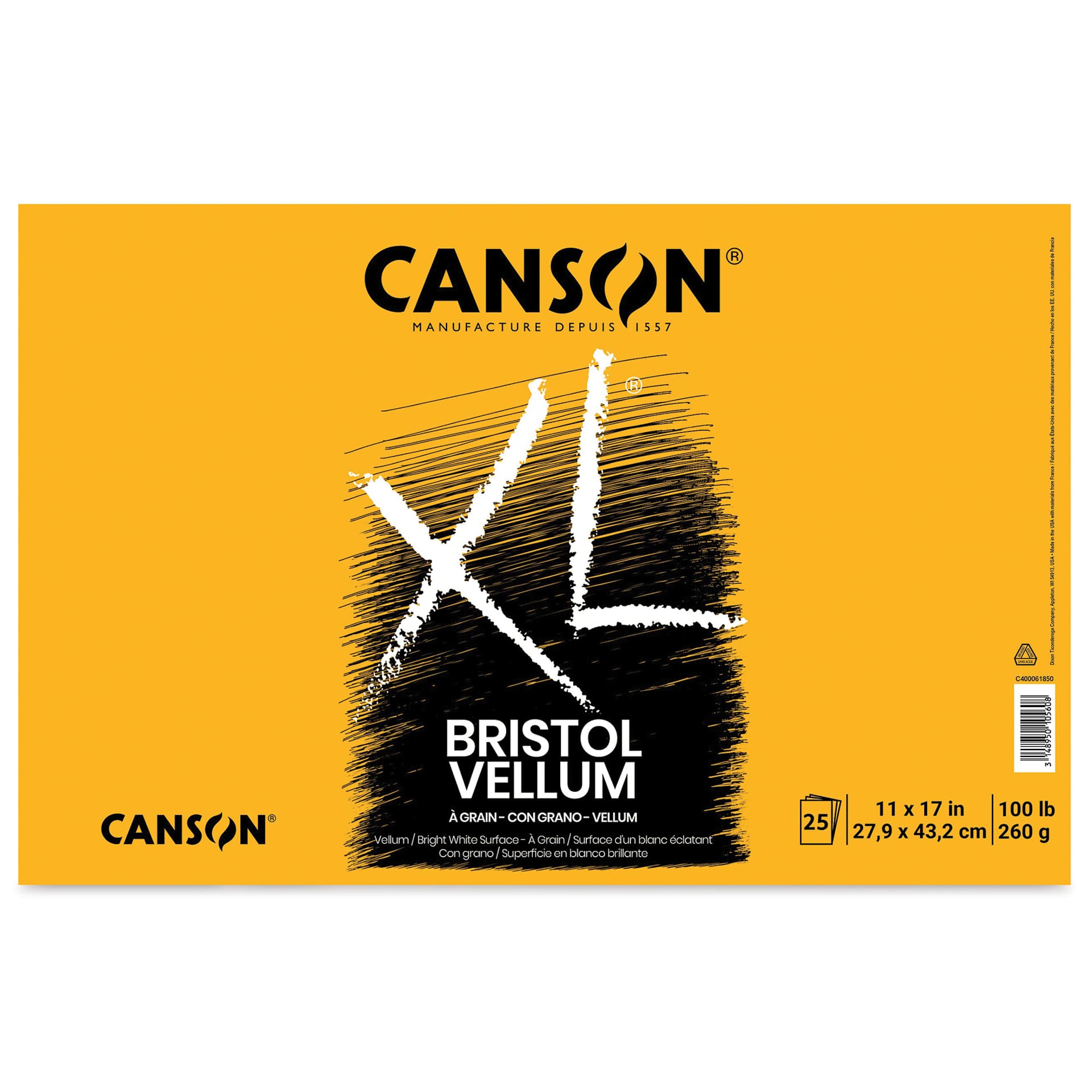 Canson XL Bristol - Pad, 11" x 17", Vellum, 25 Sheets, Tapebound