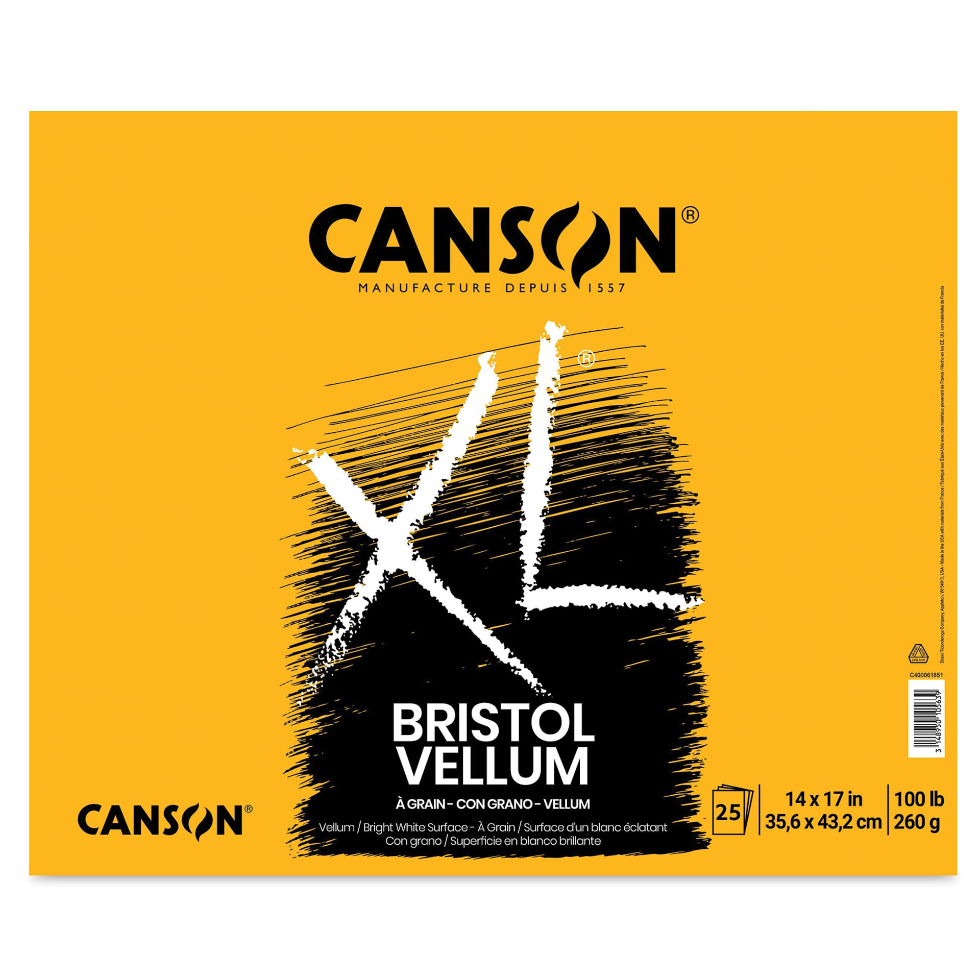 Canson XL Bristol - Pad, 14" x 17", Vellum, 25 Sheets, Tapebound