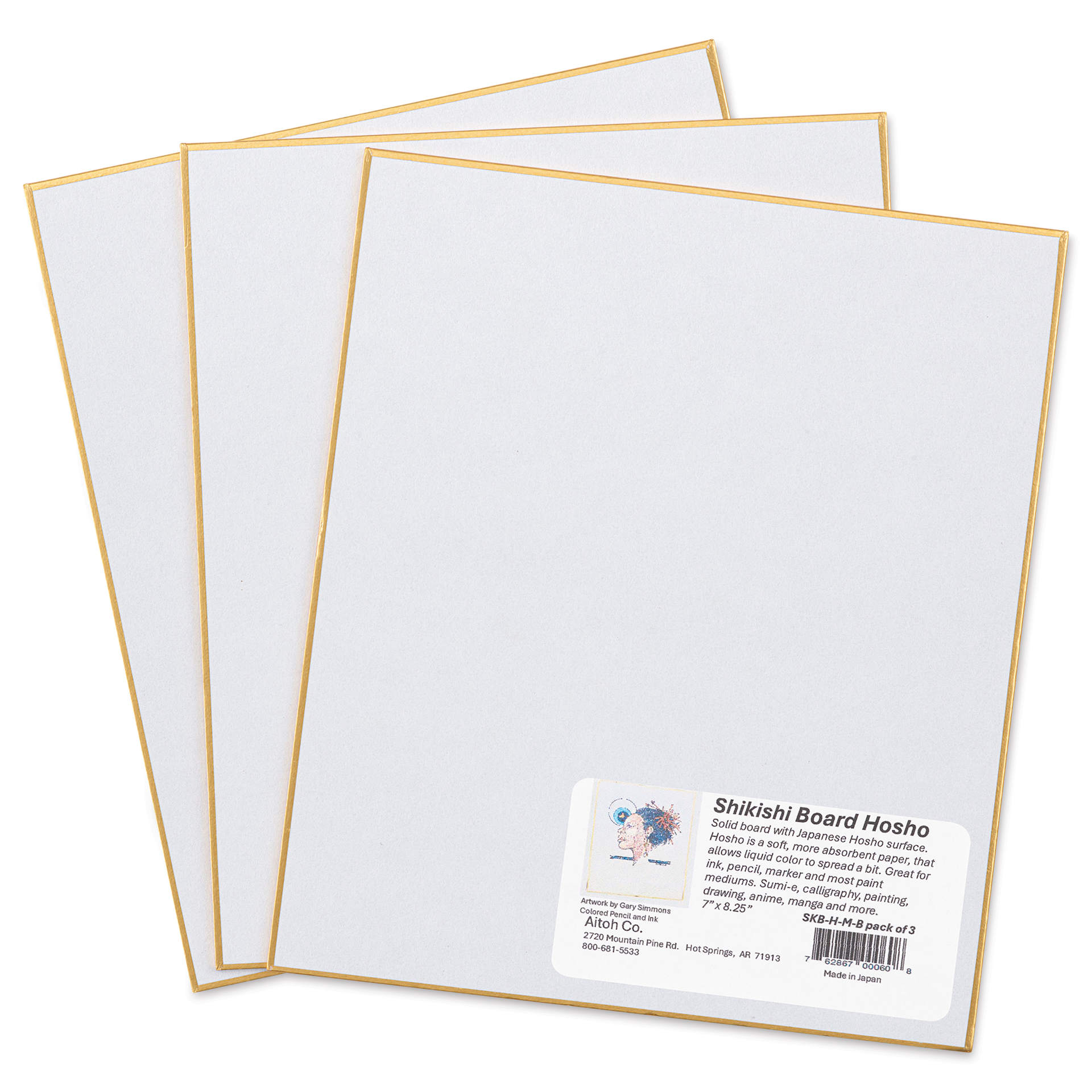 Aitoh Hosho Paper Shikishi Boards - 7" x 8-1/4", Pkg of 3, with packaging label