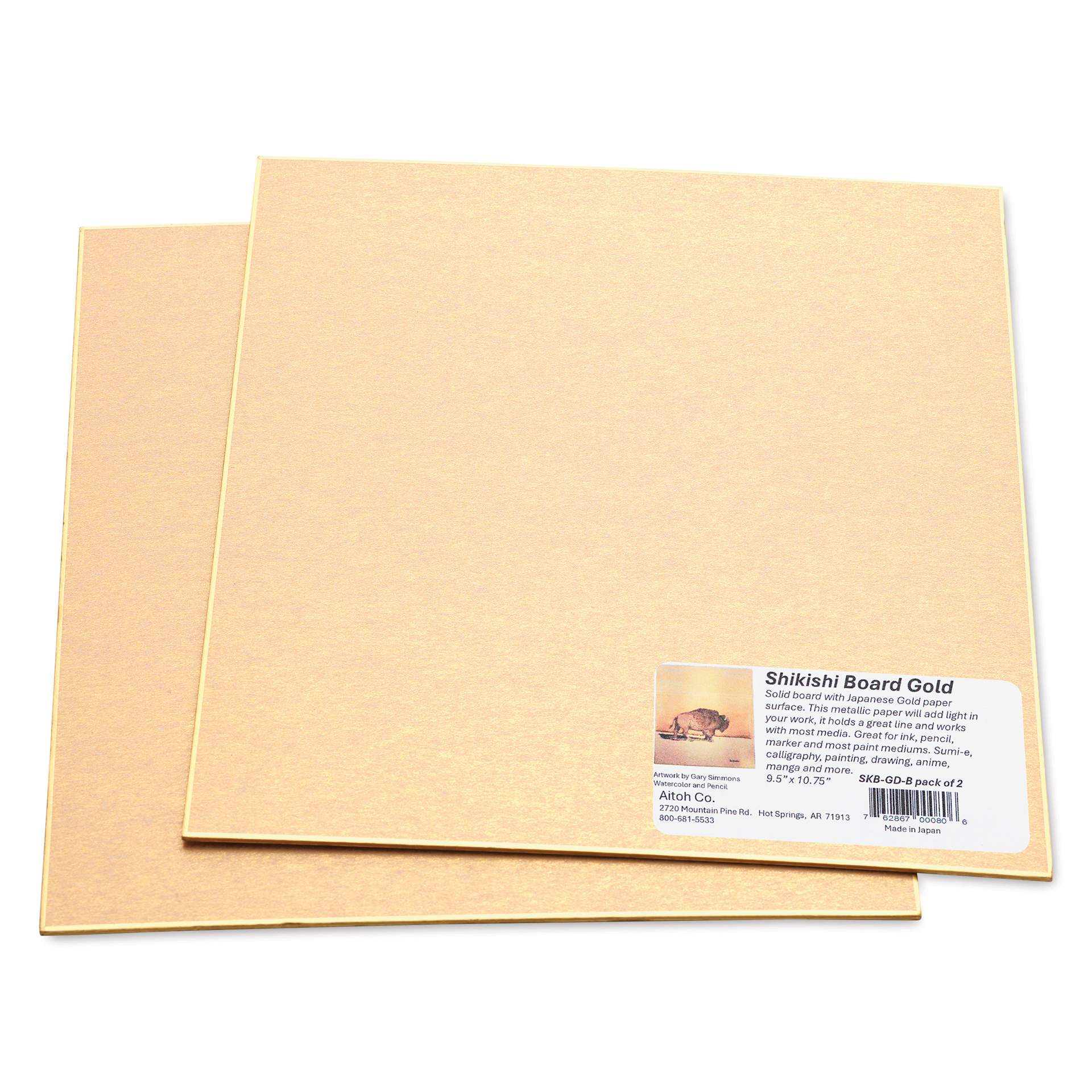 Aitoh Gold Paper Shikishi Boards - 9-1/2" x 10-3/4", Pkg of 2, with packaging label