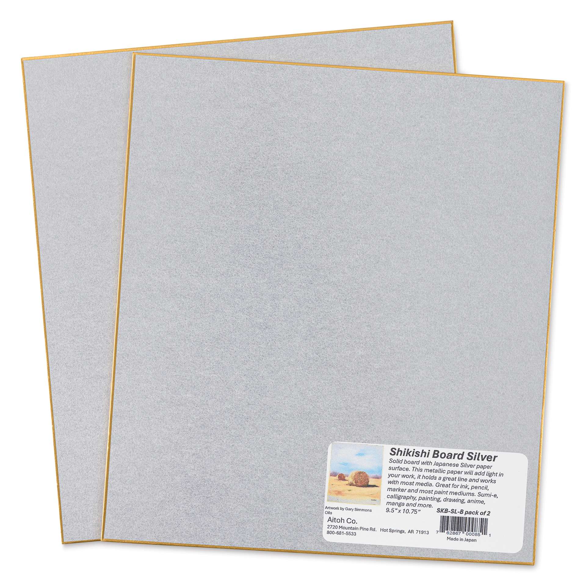 Aitoh Silver Paper Shikishi Boards - 9-1/2" x 10-3/4", Pkg of 2, packaging label