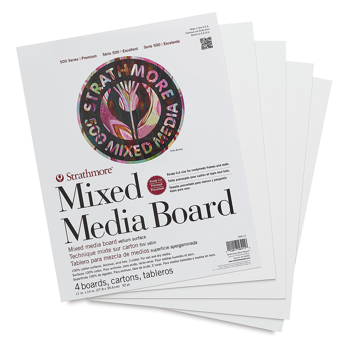 Strathmore 500 Series Mixed Media Boards - Front of package of 4 11"x14" Boards Strathmore 500 Series Mixed Media Boards - Front of package of 4 11"x14" Boards