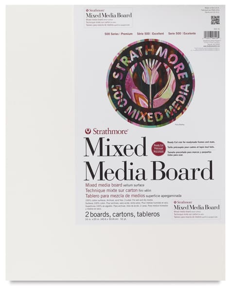 Strathmore 500 Series Mixed Media Boards - Front of package of 2 16"x20" Boards Strathmore 500 Series Mixed Media Boards - Front of package of 2 16"x20" Boards