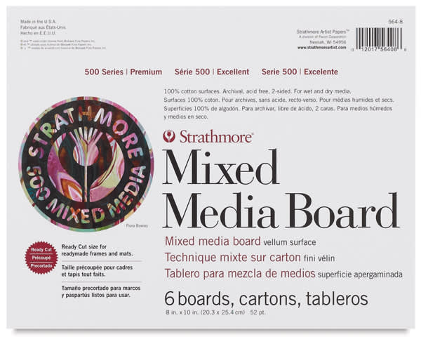 Strathmore 500 Series Mixed Media Boards - Front of package of 6 8"x10" Boards Strathmore 500 Series Mixed Media Boards - Front of package of 6 8"x10" Boards