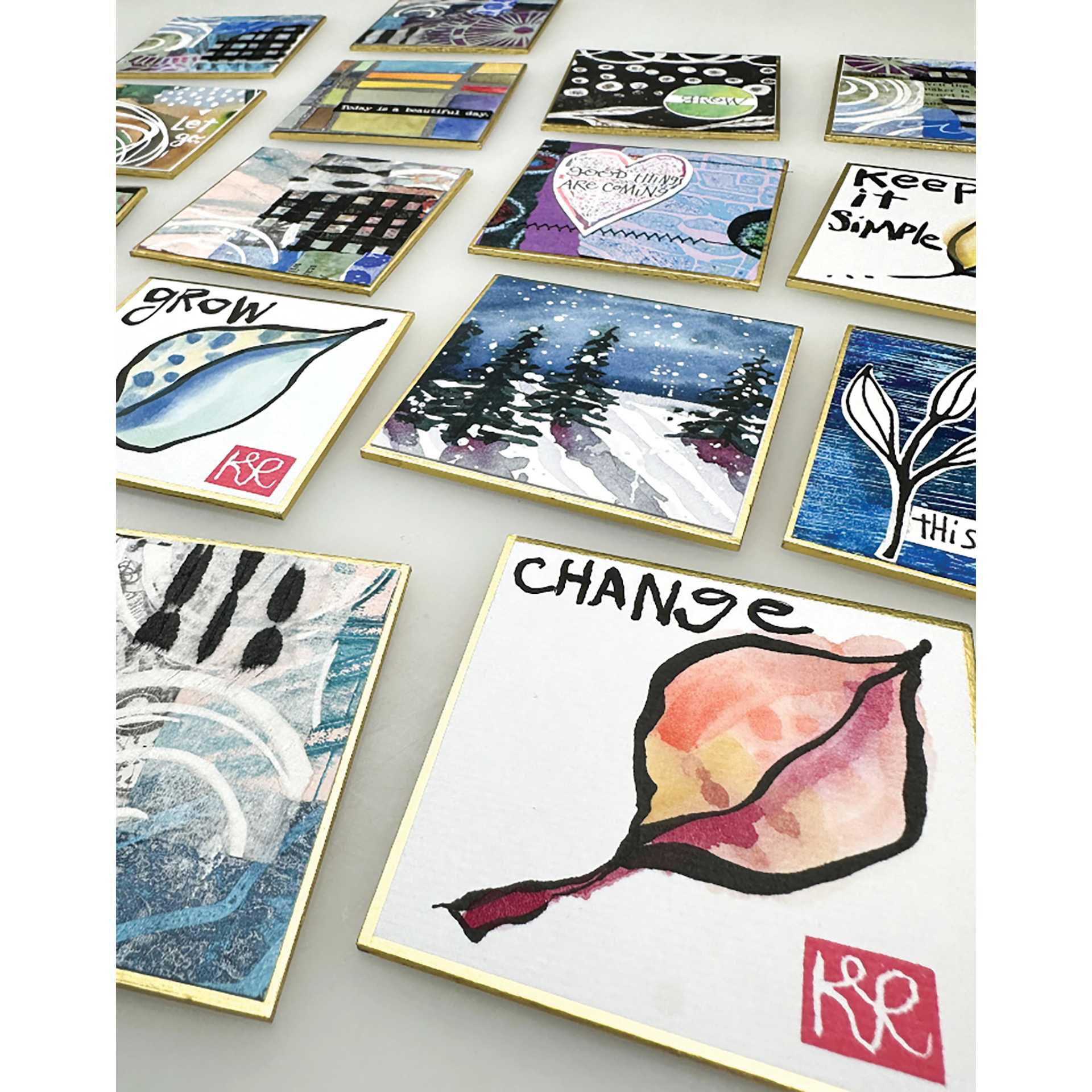 Yasutomo Japanese Shikishi Boards - Gasen, 3" x 3", Pkg of 5, finished artworks