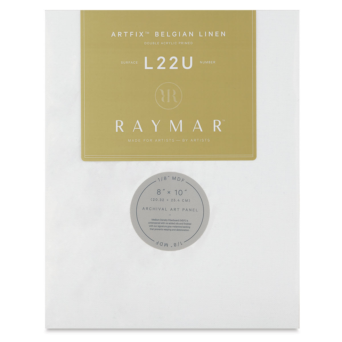 RayMar Artfix Acrylic Primed Belgian Linen Panels - Front of panel with label
