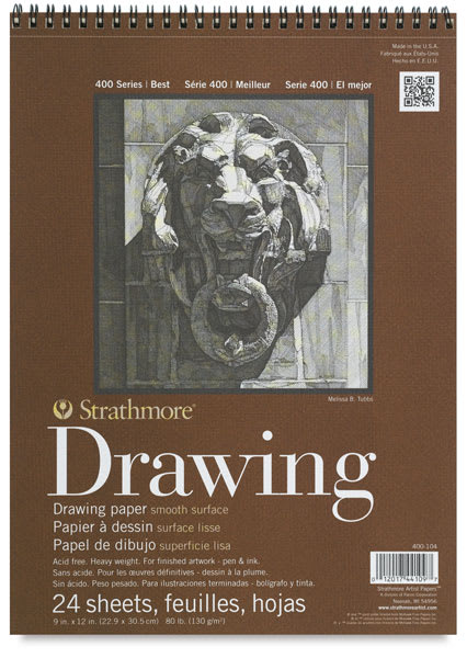 400 Series Smooth Surface Drawing Pad - Front view of 9" x 12" wirebound pad shown