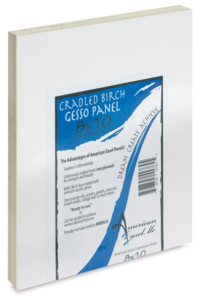 American Easel Gessoed Wood Painting Panels - Angled view of Flat panel profile with label