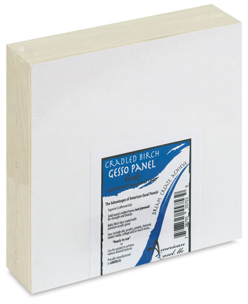 American Easel Gessoed Wood Painting Panels - Angled view of Deep panel profile with label