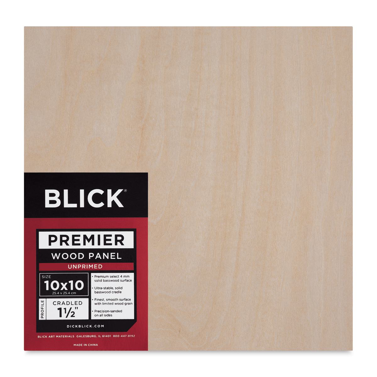 Blick Premier Wood Panel - 10'' x 10'', 1-1/2'' Gallery Profile, Cradled (front)