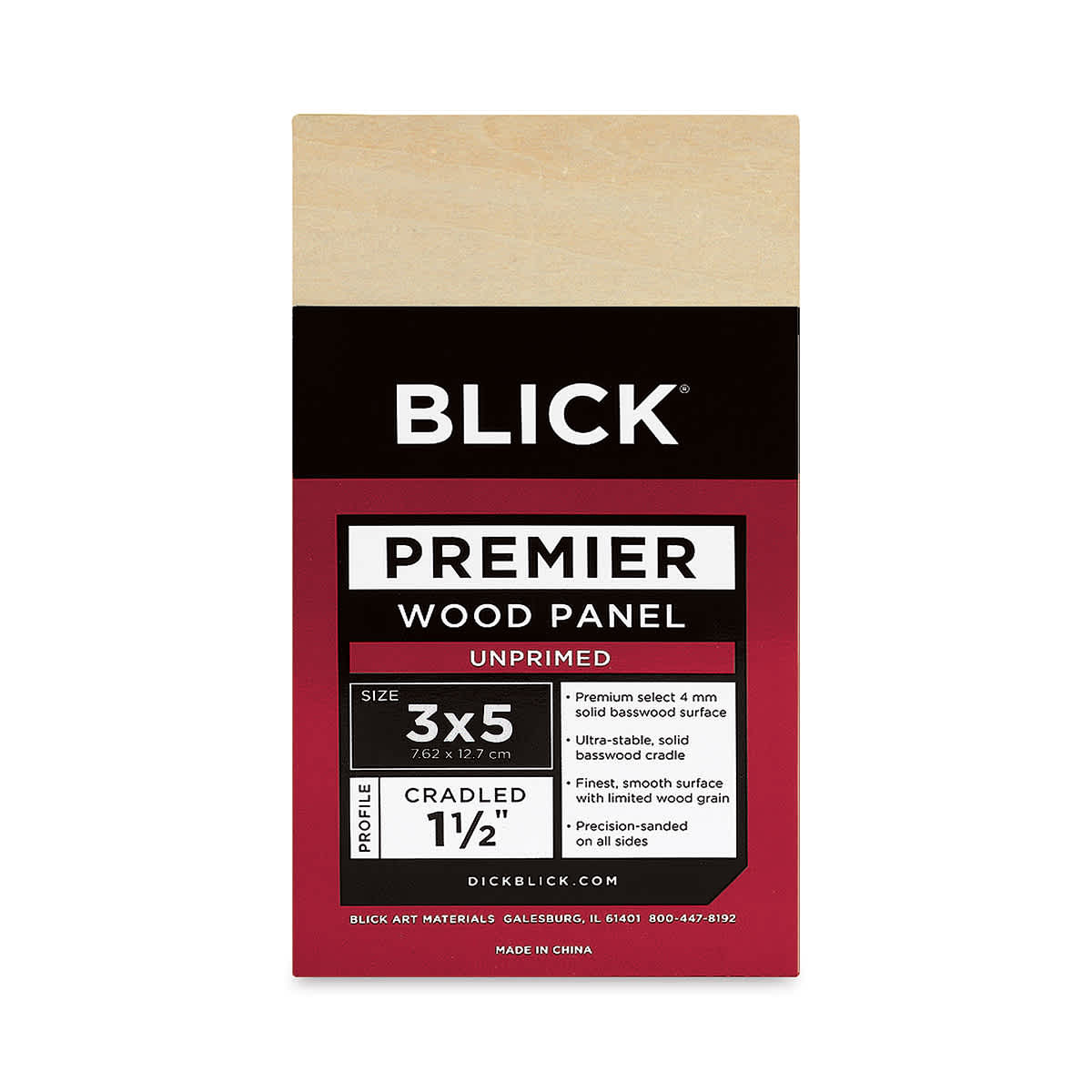 Blick Premier Wood Panel - 3'' x 5'', 1-1/2'' Gallery Profile, Cradled (front)
