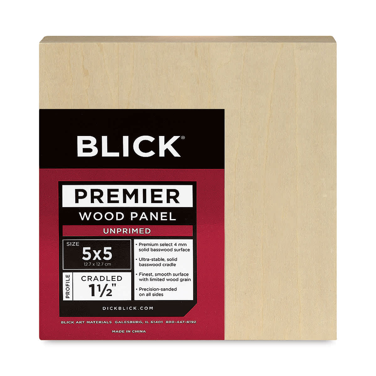 Blick Premier Wood Panel - 5'' x 5'', 1-1/2'' Gallery Profile, Cradled (front)