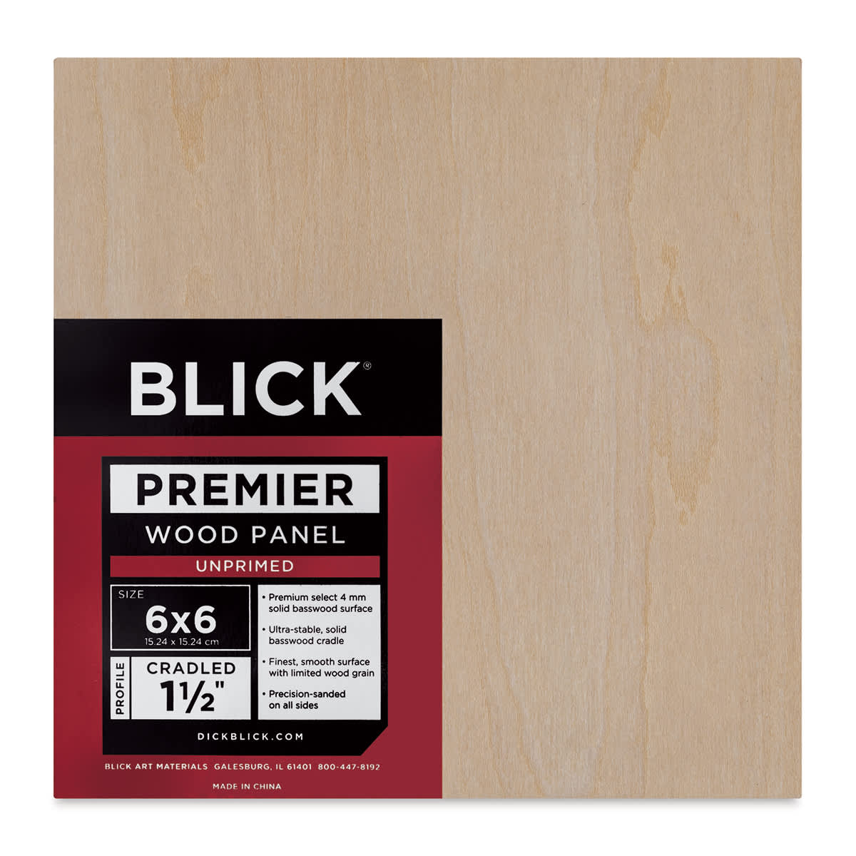 Blick Premier Wood Panel - 6'' x 6'', 1-1/2'' Gallery Profile, Cradled (front)