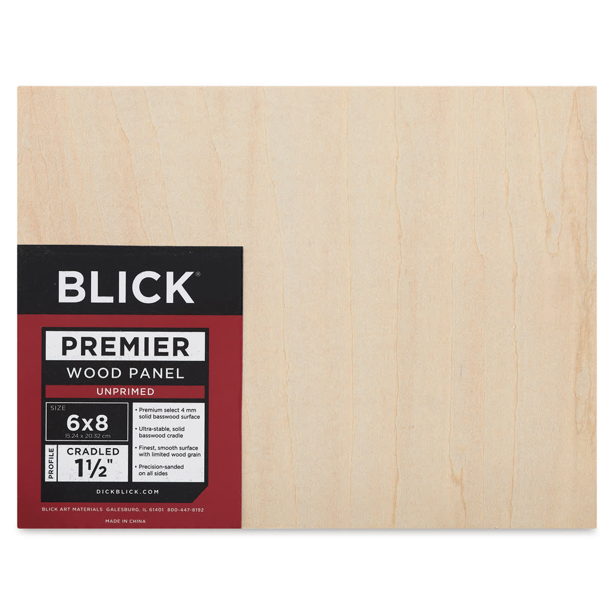 Blick Premier Wood Panel - 6'' x 8'', 1-1/2'' Gallery Profile, Cradled (front)