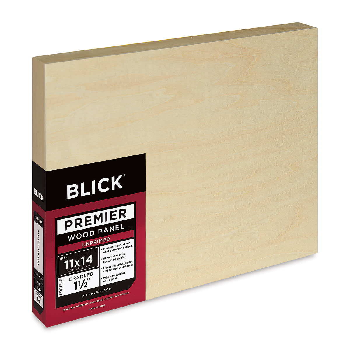 Blick Premier Wood Panel - 11'' x 14'', 1-1/2'' Gallery Profile, Cradled (side view)