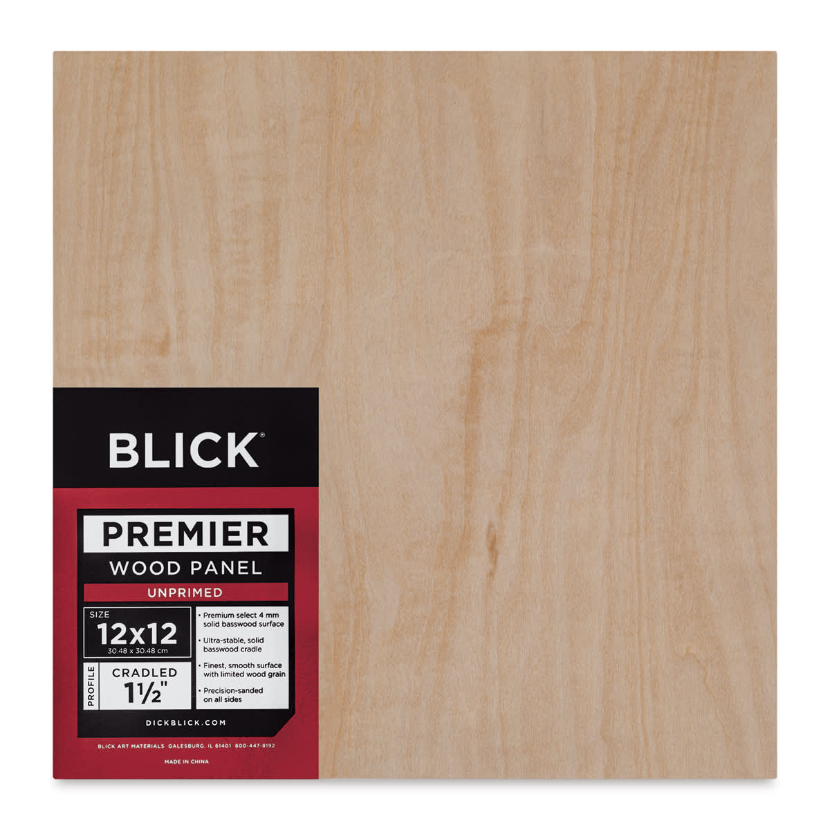 Blick Premier Wood Panel - 12'' x 12'', 1-1/2'' Gallery Profile, Cradled (front)