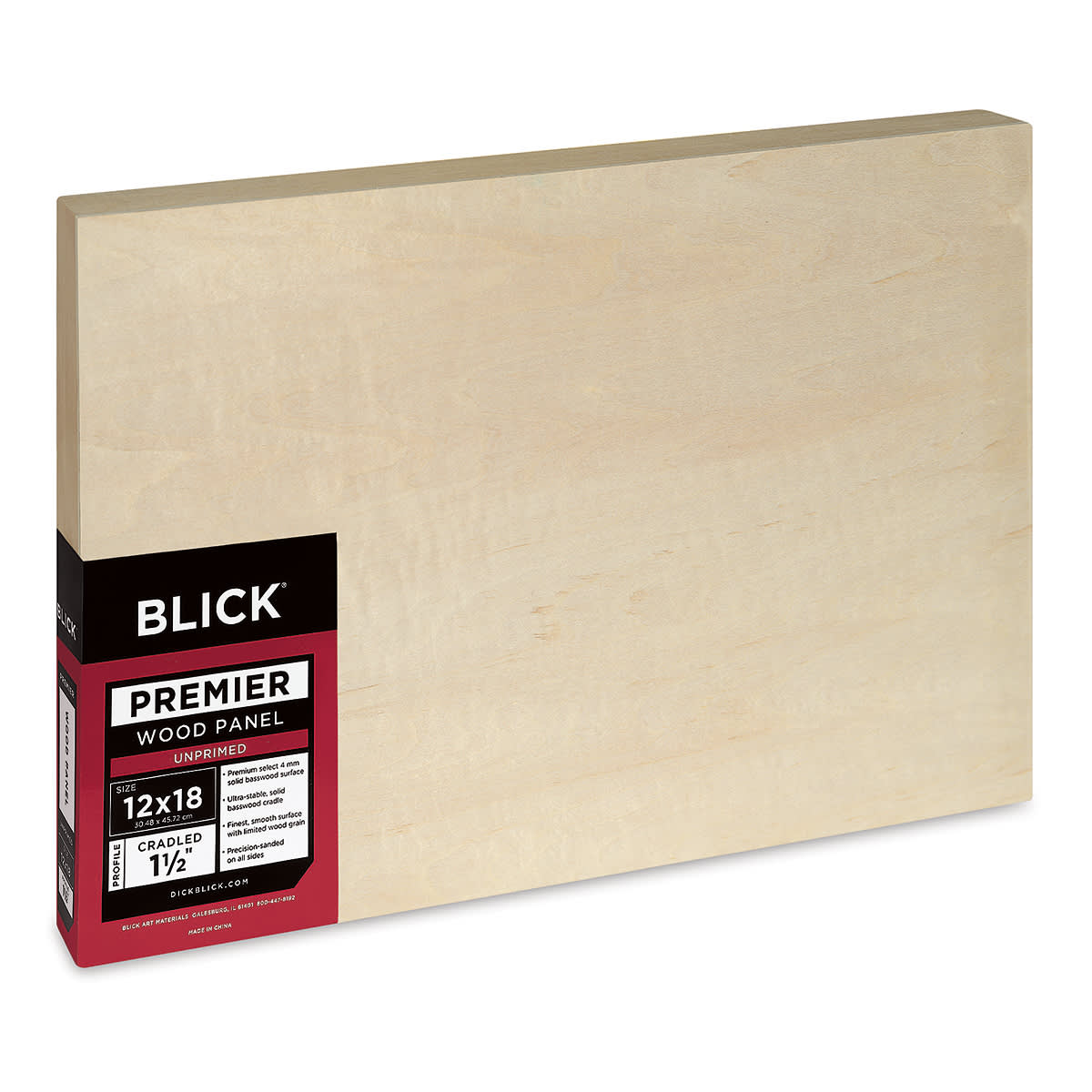 Blick Premier Wood Panel - 12'' x 18'', 1-1/2'' Gallery Profile, Cradled (side view)