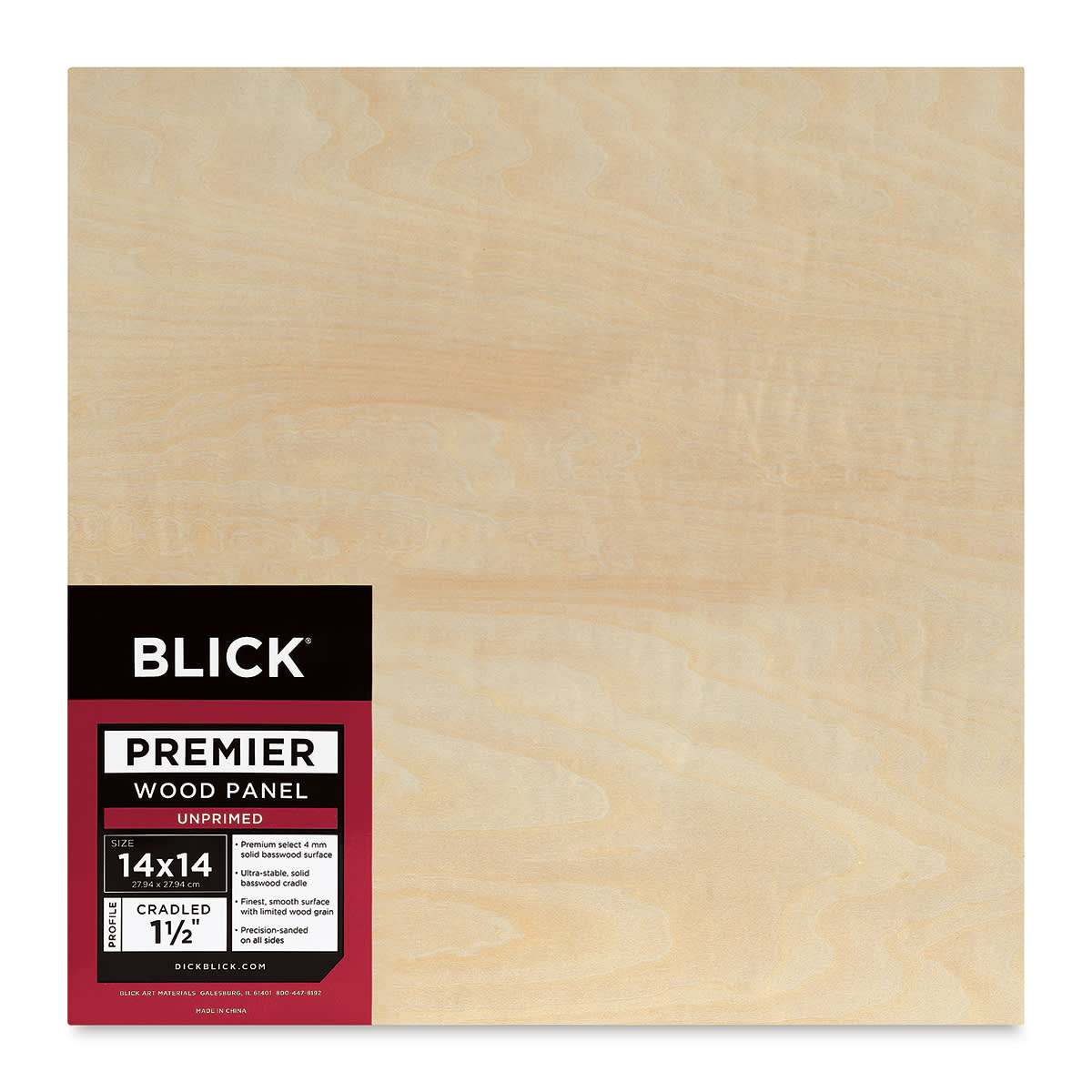Blick Premier Wood Panel - 14'' x 14'', 1-1/2'' Gallery Profile, Cradled (front)