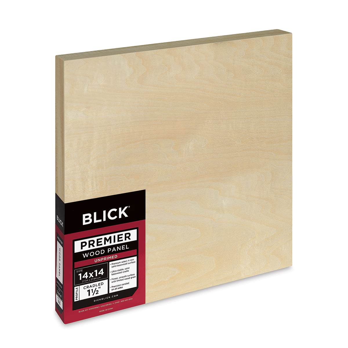 Blick Premier Wood Panel - 14'' x 14'', 1-1/2'' Gallery Profile, Cradled (side view)