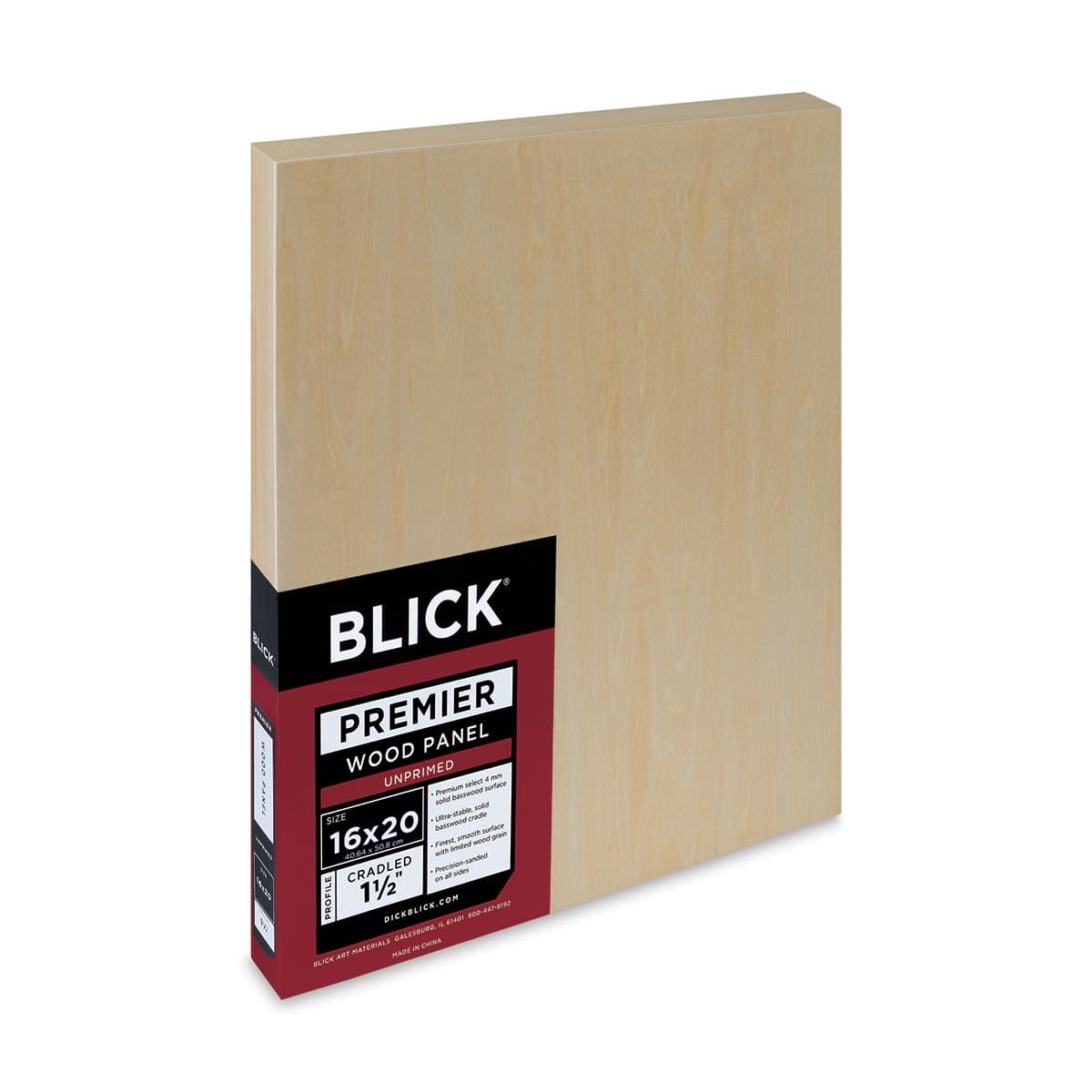 Blick Premier Wood Panel - 16'' x 20'', 1-1/2'' Gallery Profile, Cradled (side view)