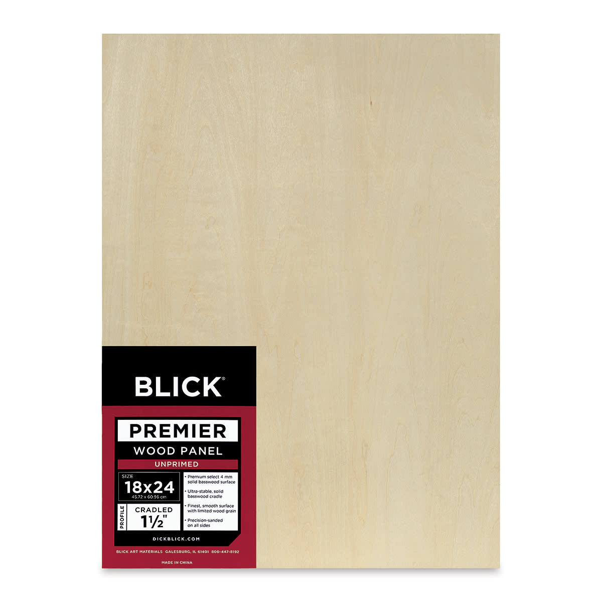 Blick Premier Wood Panel - 18'' x 24'', 1-1/2'' Gallery Profile, Cradled (front)