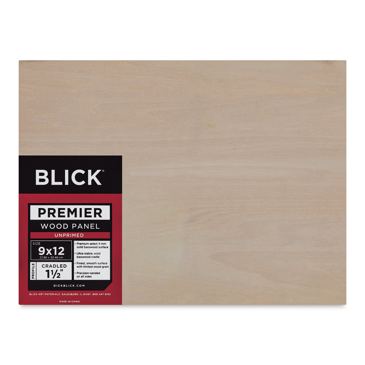 Blick Premier Wood Panel - 9'' x 12'', 1-1/2'' Gallery Profile, Cradled (front)