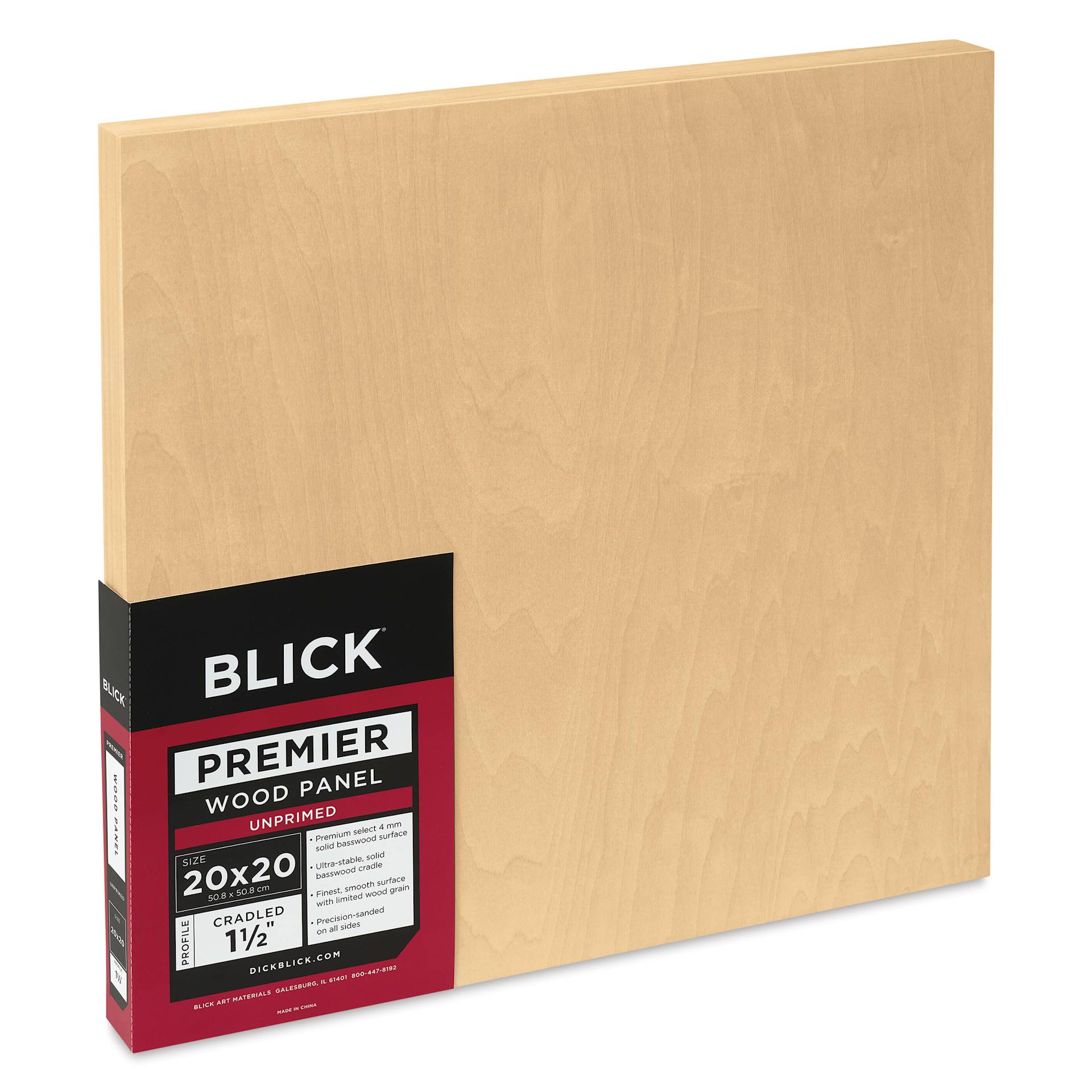 Blick Premier Wood Panel - 20" x 20", 1-1/2" Gallery Profile, Cradled