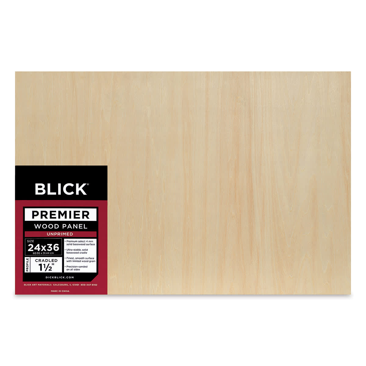 Blick Premier Wood Panel - 24'' x 36'', 1-1/2'' Gallery Profile, Cradled (front)